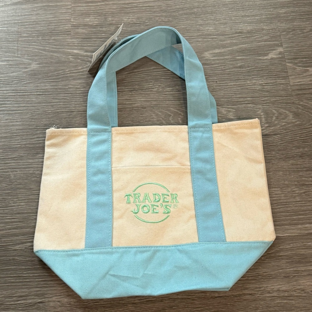 Trader Joe's Mini Canvas Tote Bag Pastel Blue NWT - Picture 5 of 5